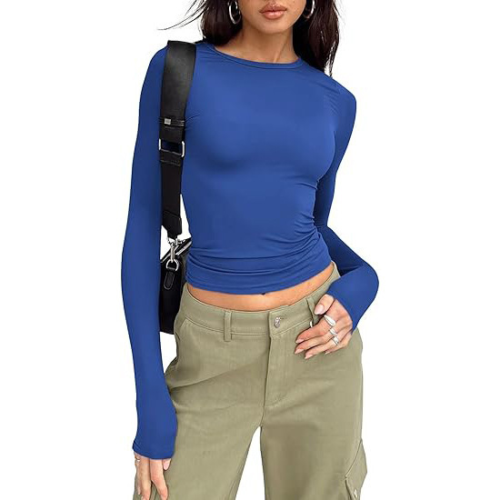 Womens Long Sleeve Shirt Basic Crop Tops Fall Fashion Underscrubs Layer Slim Fit Winter Clothes（BUY 3 FREE SHIPPING)