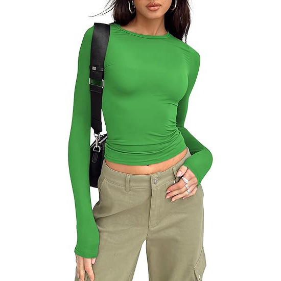 Womens Long Sleeve Shirt Basic Crop Tops Fall Fashion Underscrubs Layer Slim Fit Winter Clothes（BUY 3 FREE SHIPPING)