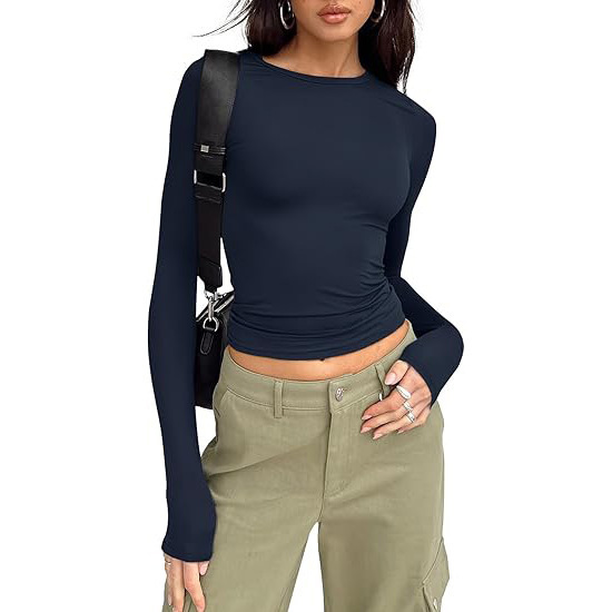Womens Long Sleeve Shirt Basic Crop Tops Fall Fashion Underscrubs Layer Slim Fit Winter Clothes（BUY 3 FREE SHIPPING)