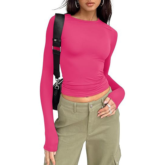 Womens Long Sleeve Shirt Basic Crop Tops Fall Fashion Underscrubs Layer Slim Fit Winter Clothes（BUY 3 FREE SHIPPING)