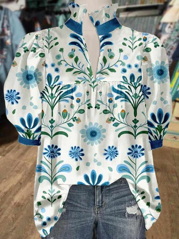 Spring Floral Print Puff Sleeve Blouse(Buy 2 Free Shipping)