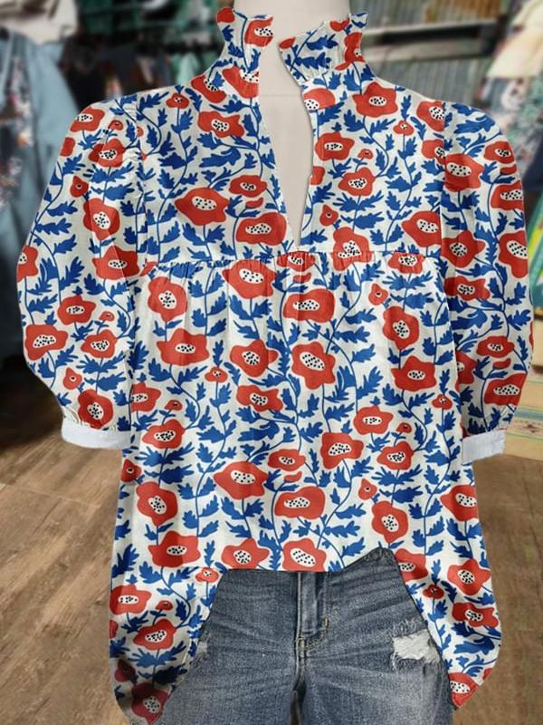 Spring Floral Print Puff Sleeve Blouse(Buy 2 Free Shipping)