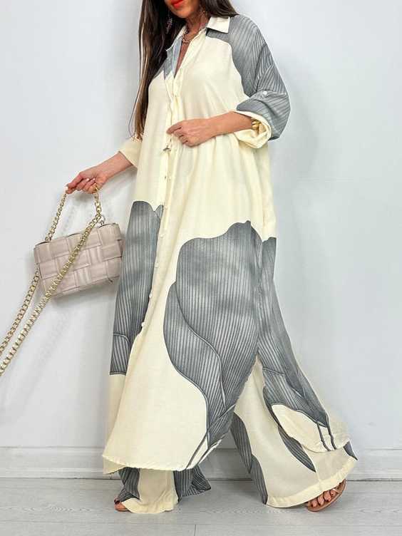 Printed Midi Top And Wide-Leg Pants Two-Piece Set（BUY 2 FREE SHIPPING)