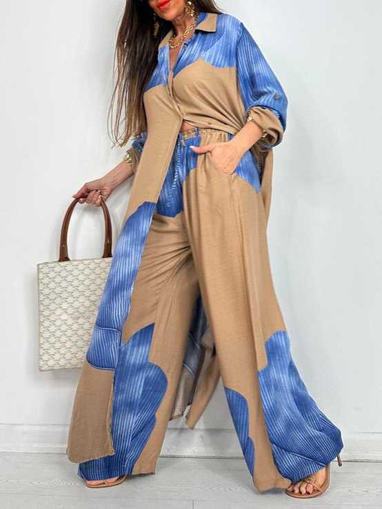 Printed Midi Top And Wide-Leg Pants Two-Piece Set（BUY 2 FREE SHIPPING)
