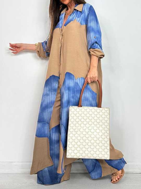 Printed Midi Top And Wide-Leg Pants Two-Piece Set（BUY 2 FREE SHIPPING)