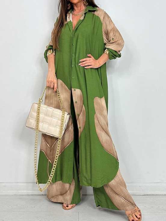 Printed Midi Top And Wide-Leg Pants Two-Piece Set（BUY 2 FREE SHIPPING)