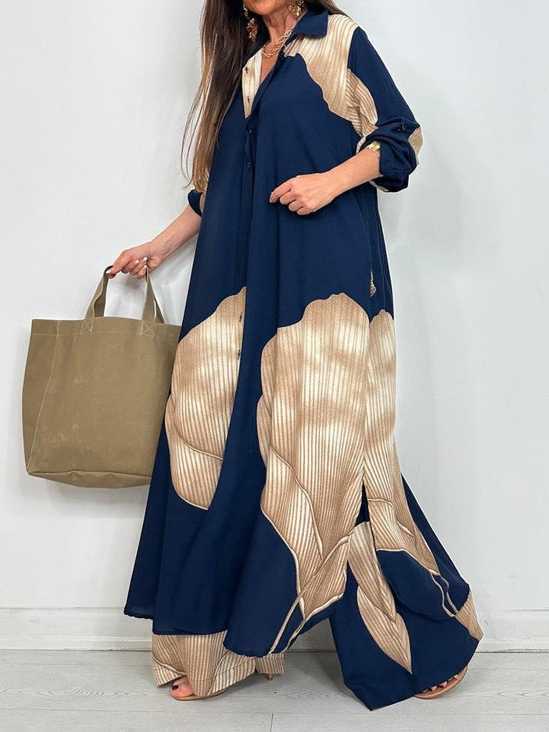 Printed Midi Top And Wide-Leg Pants Two-Piece Set（BUY 2 FREE SHIPPING)