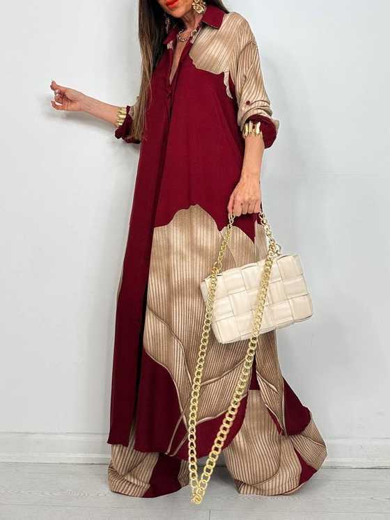 Printed Midi Top And Wide-Leg Pants Two-Piece Set（BUY 2 FREE SHIPPING)