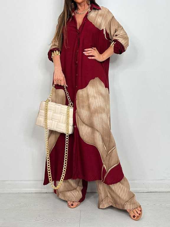 Printed Midi Top And Wide-Leg Pants Two-Piece Set（BUY 2 FREE SHIPPING)