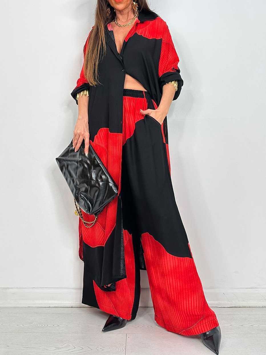 Printed Midi Top And Wide-Leg Pants Two-Piece Set（BUY 2 FREE SHIPPING)