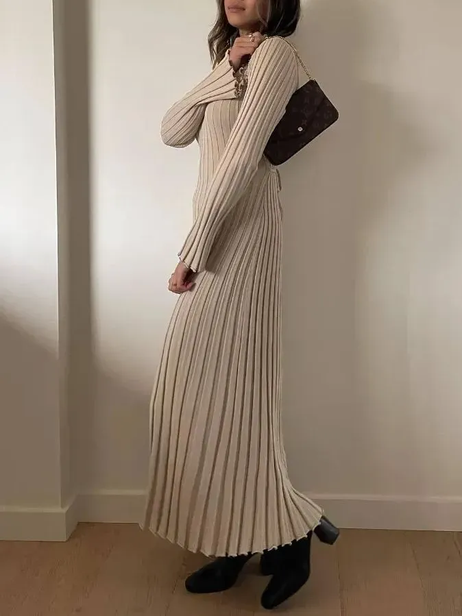 V-Neck Sleeved Knit Midi Dress(Buy 2 Free Shipping)
