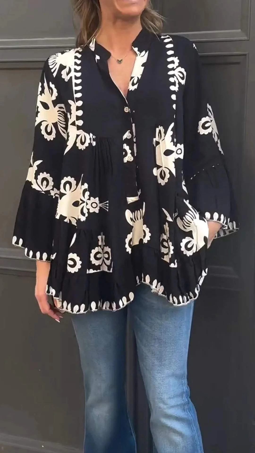 V-neck bohemian print loose shirt(BUY 2 FREE SHIPPING)