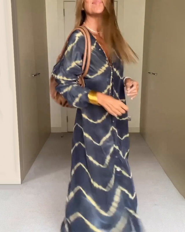 Loose Fit V Neck Striped Bohemian Dress
