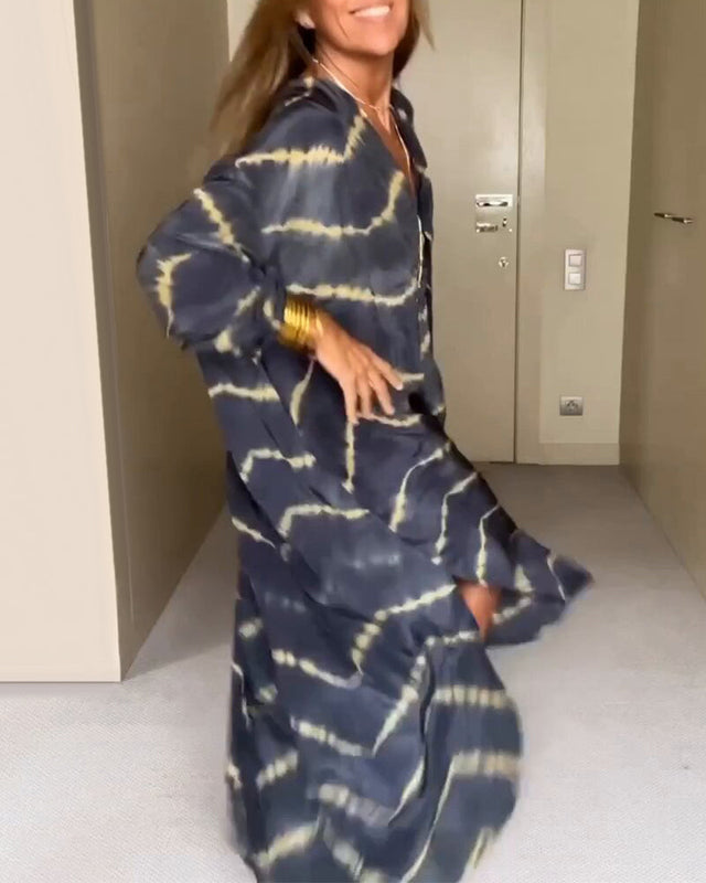 Loose Fit V Neck Striped Bohemian Dress