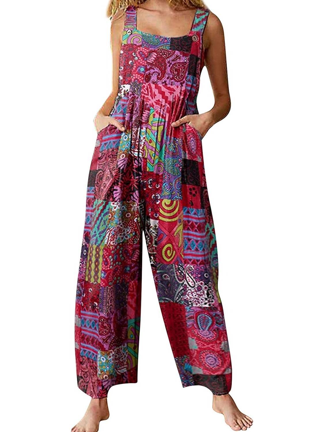 Overalls For Women Floral Boho Loose Fit Summer Wide Leg Jumpsuits (Buy 2 Free Shipping)