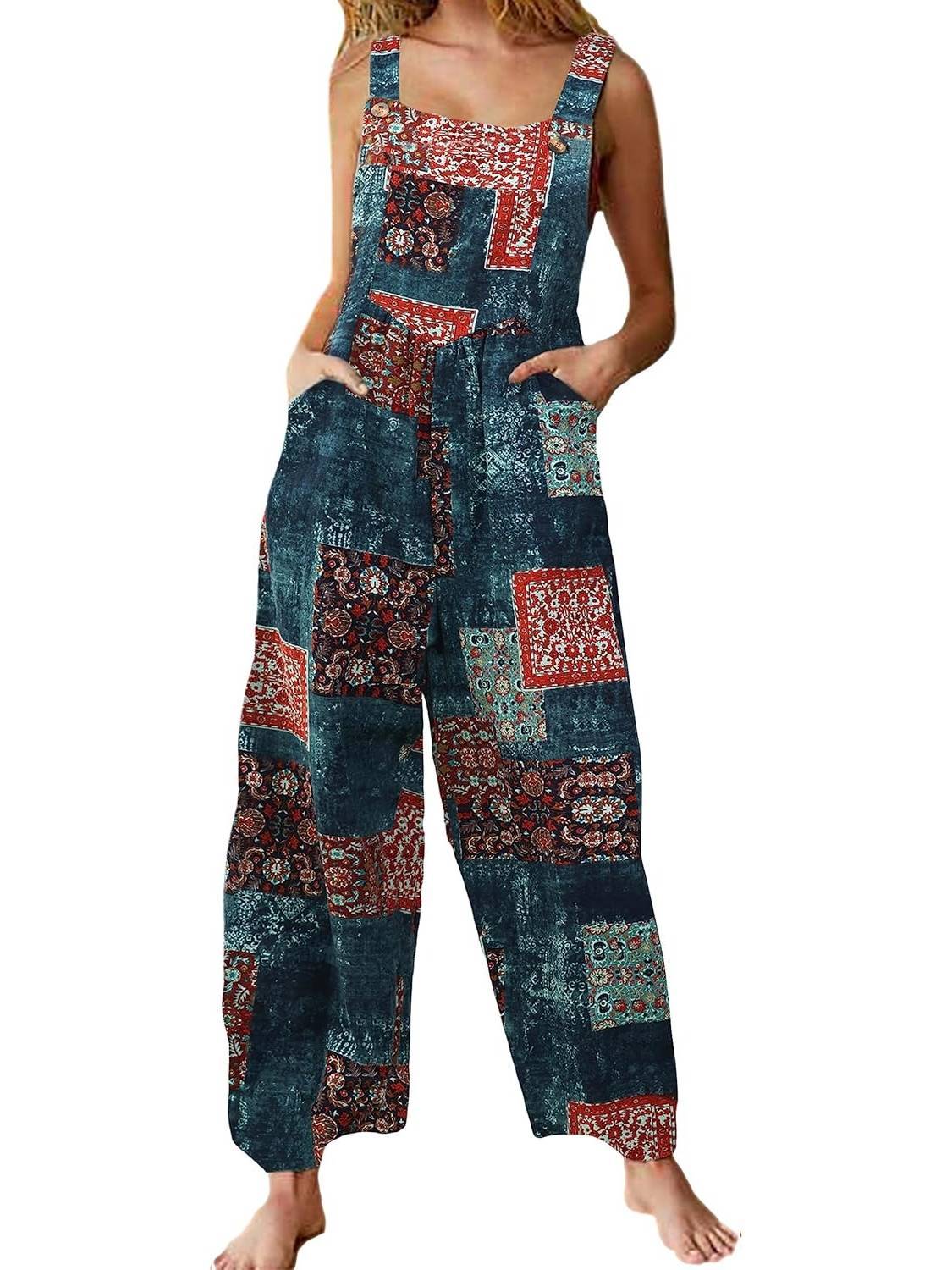 Overalls For Women Floral Boho Loose Fit Summer Wide Leg Jumpsuits (Buy 2 Free Shipping)