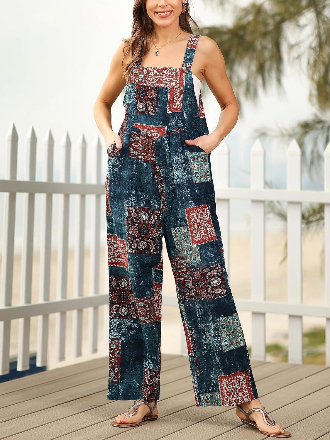 Overalls For Women Floral Boho Loose Fit Summer Wide Leg Jumpsuits (Buy 2 Free Shipping)