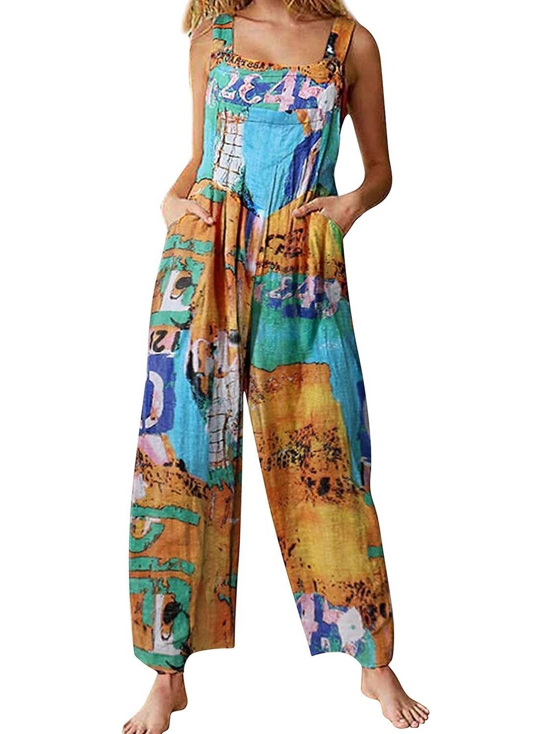 Overalls For Women Floral Boho Loose Fit Summer Wide Leg Jumpsuits (Buy 2 Free Shipping)