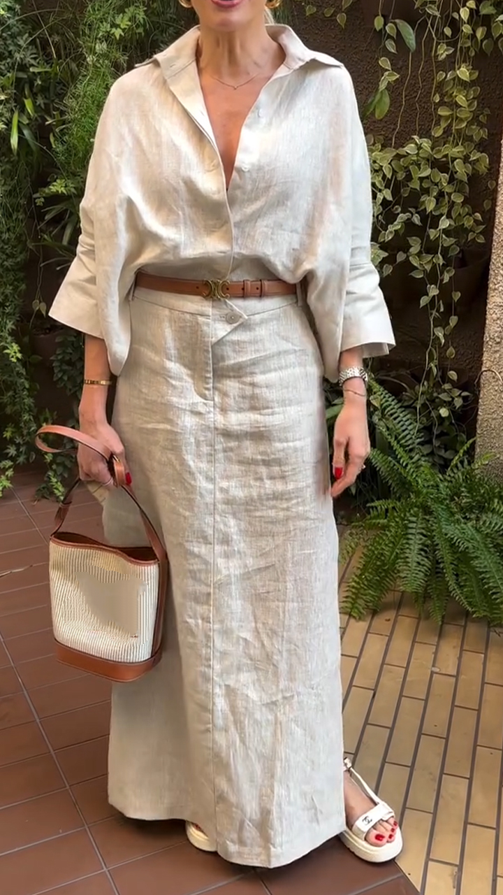 Women's V-neck Top+skirt Slit Commuting Casual Suit