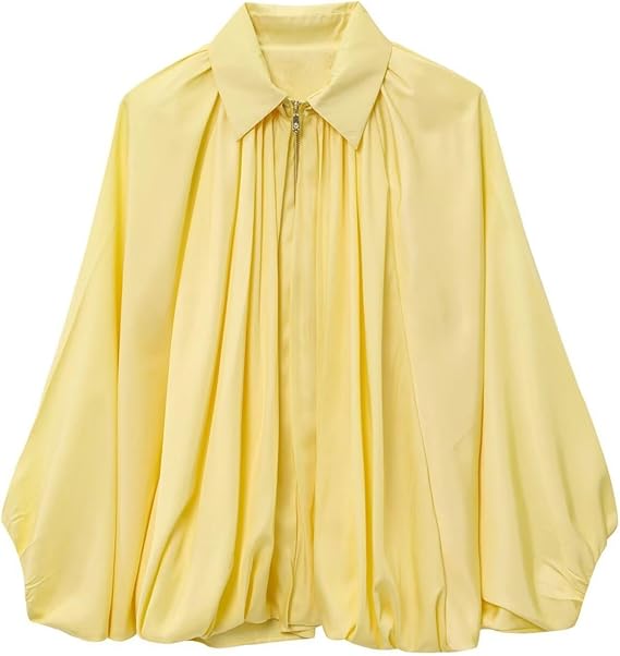 Puff Sleeve Zip-Up Lapel Bomber Jacket（BUY 2 FREE SHIPPING)