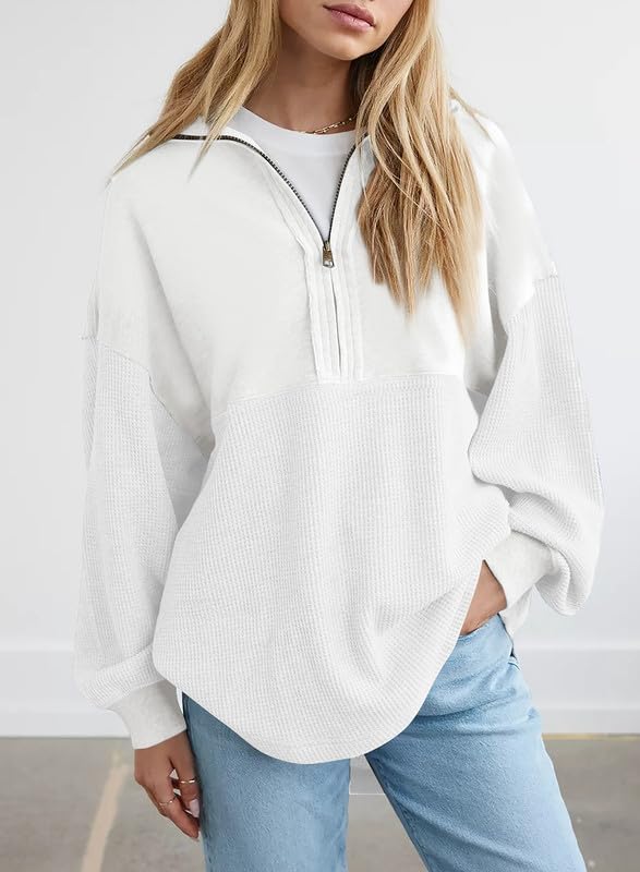 ✨ Women's Waffle Knit Half Zip Pullover Casual Sweatshirt(Buy 2 Free Shipping)