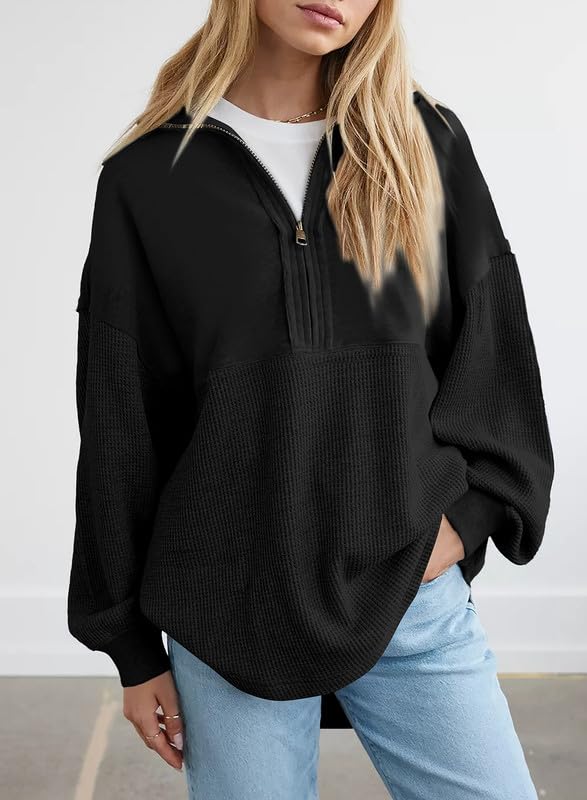 ✨ Women's Waffle Knit Half Zip Pullover Casual Sweatshirt(Buy 2 Free Shipping)