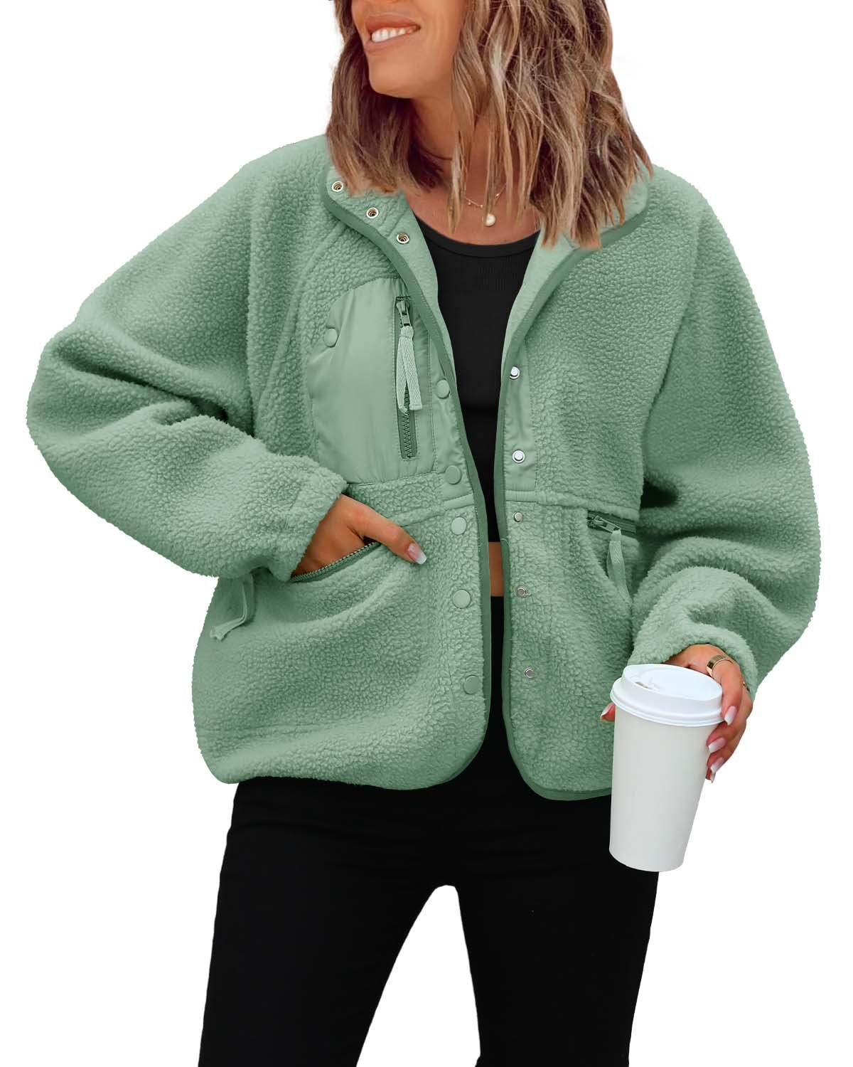 Women's Button Down Fuzzy Fleece Jacket (Buy 2 Free Shipping)
