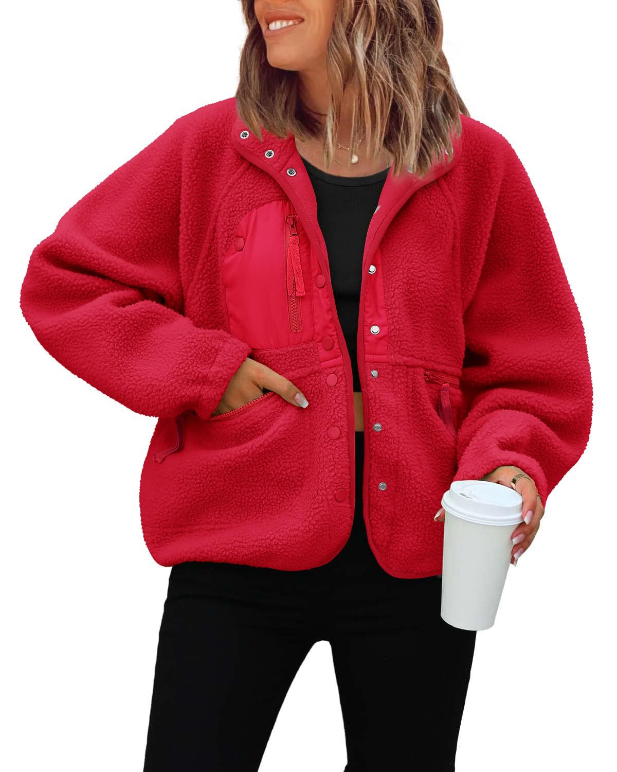 Women's Button Down Fuzzy Fleece Jacket (Buy 2 Free Shipping)