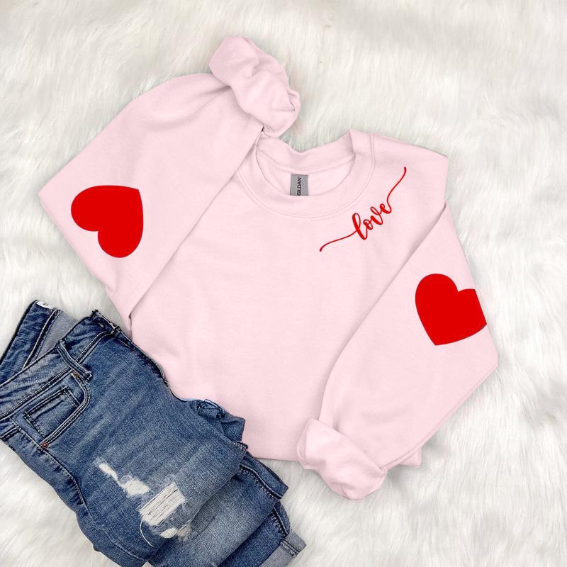 Long Sleeve Sweatershirt with Heart Elbow Patch(BUY TWO FREE SHIPPING&SAVE MORE)