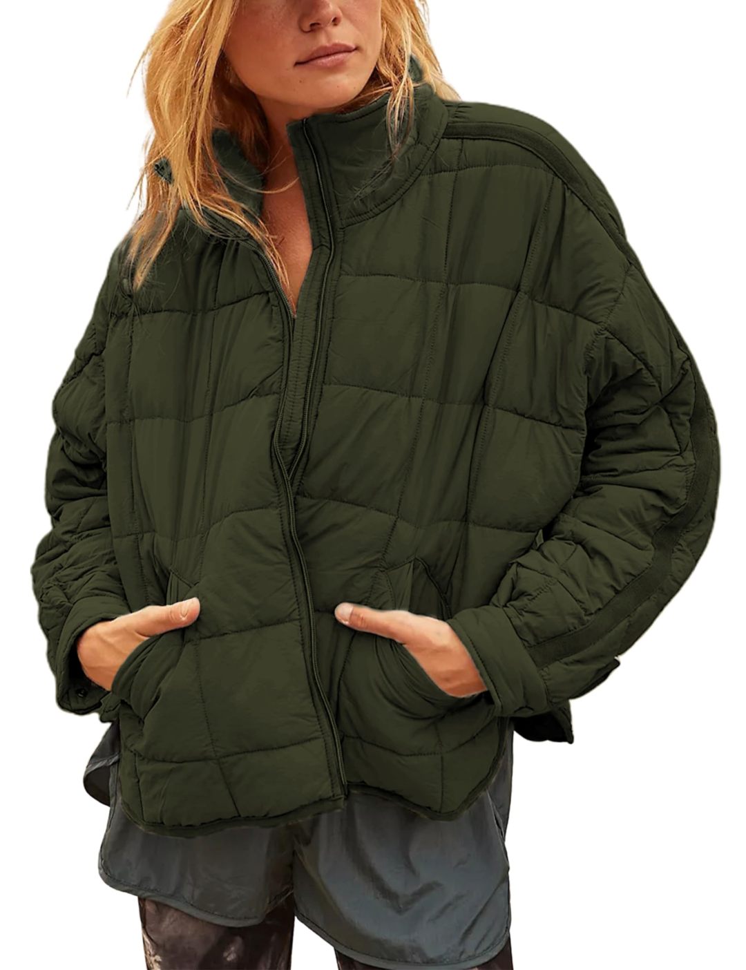 Women's Oversized Splice Quilted Lightweight Puffer Jacket Padded Coat With Pockets (Buy 2 Free Shipping)