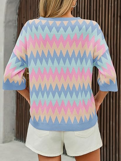 Women's short sleeve round neck color block striped top（BUY 2 FREE SHIPPING)