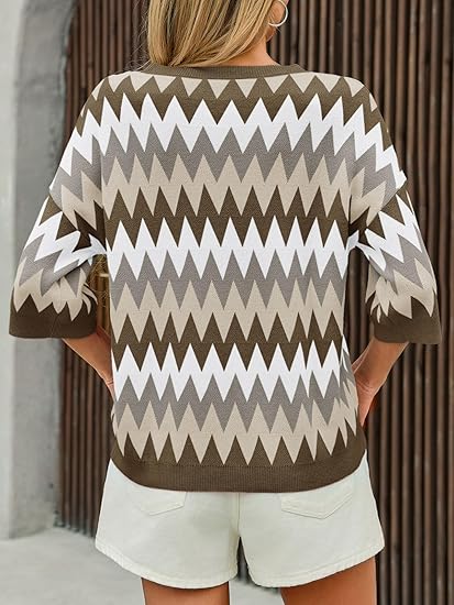 Women's short sleeve round neck color block striped top（BUY 2 FREE SHIPPING)