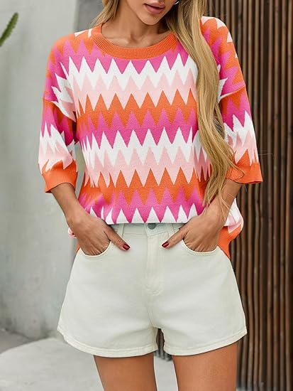 Women's short sleeve round neck color block striped top（BUY 2 FREE SHIPPING)