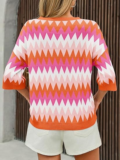 Women's short sleeve round neck color block striped top（BUY 2 FREE SHIPPING)