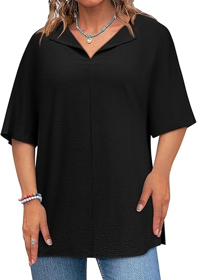 Plus Size Tops for Womens 2025 V Neck 3/4 Sleeve T-Shirts Summer Loose Blouses（BUY 3 FREE SHIPPING)