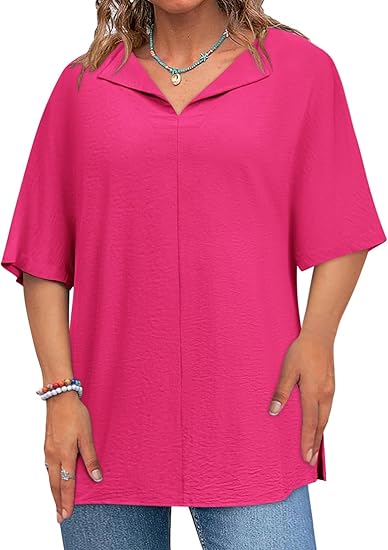 Plus Size Tops for Womens 2025 V Neck 3/4 Sleeve T-Shirts Summer Loose Blouses（BUY 3 FREE SHIPPING)