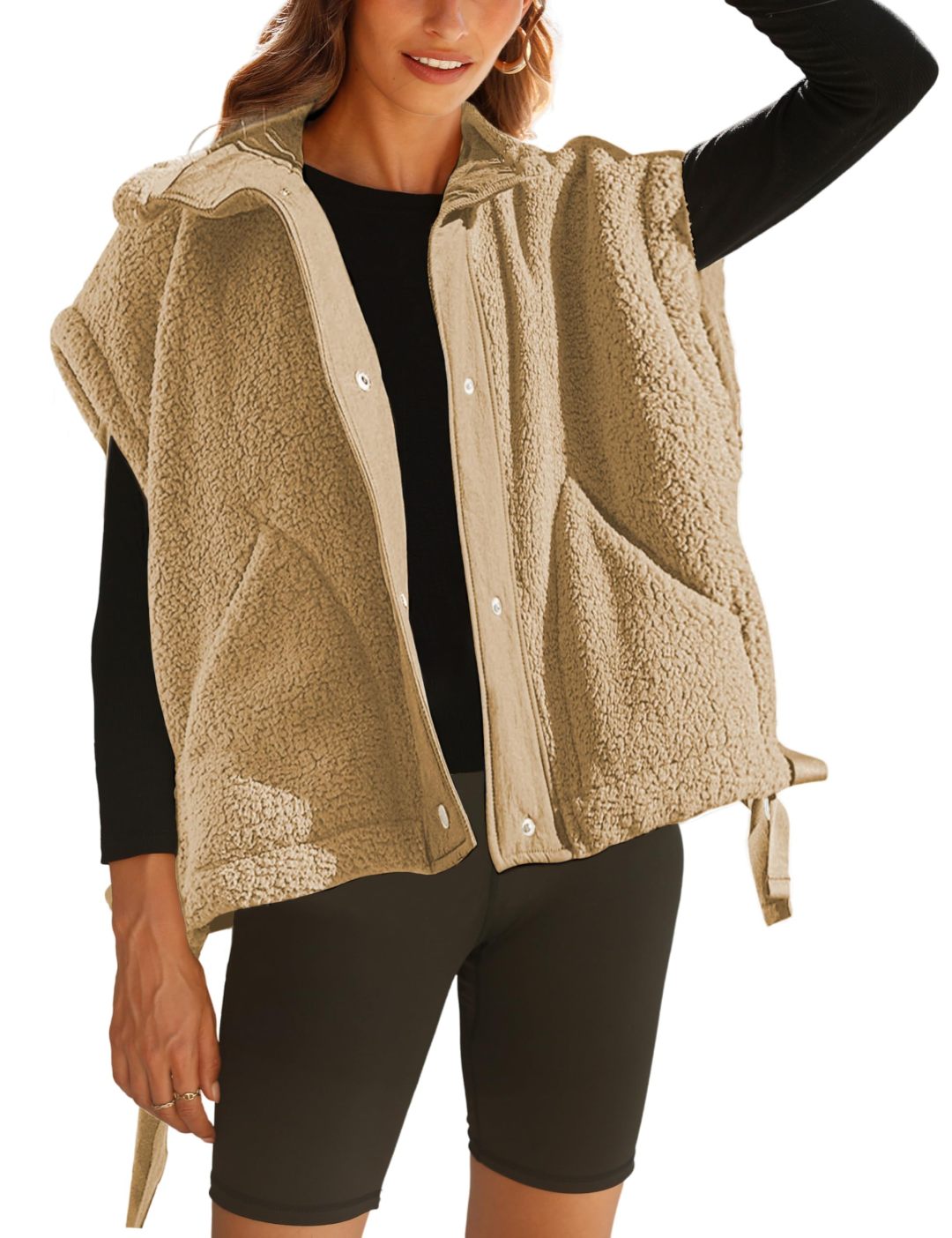 Women's Fuzzy Fleece Vest Oversized Button Down Sherpa Jacket（BUY 2 FREE SHIPPING)