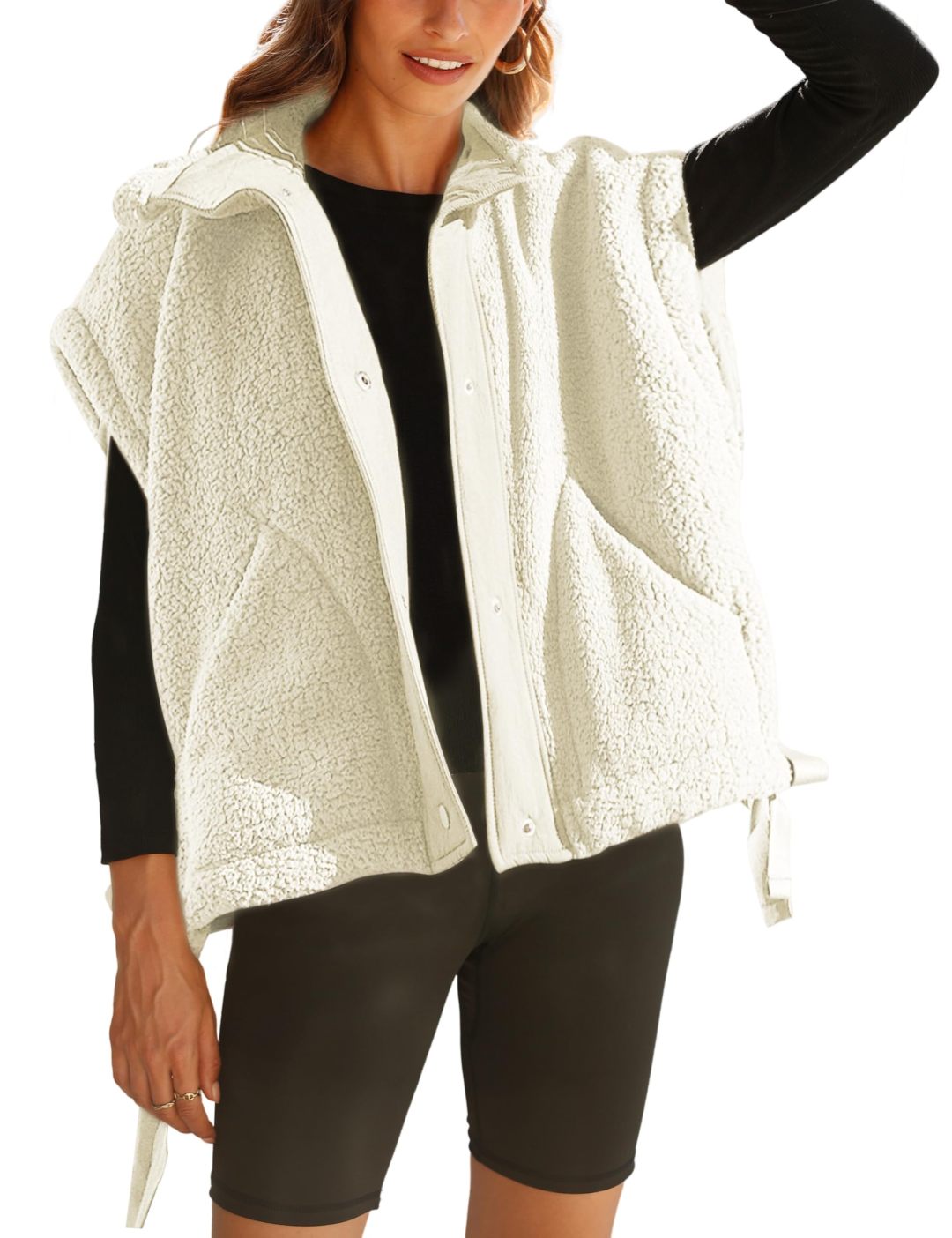 Women's Fuzzy Fleece Vest Oversized Button Down Sherpa Jacket（BUY 2 FREE SHIPPING)