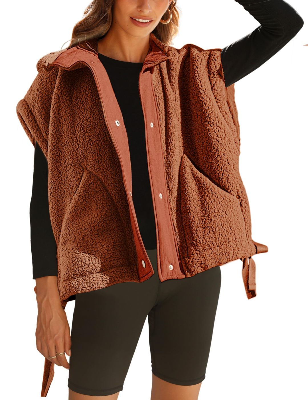 Women's Fuzzy Fleece Vest Oversized Button Down Sherpa Jacket（BUY 2 FREE SHIPPING)
