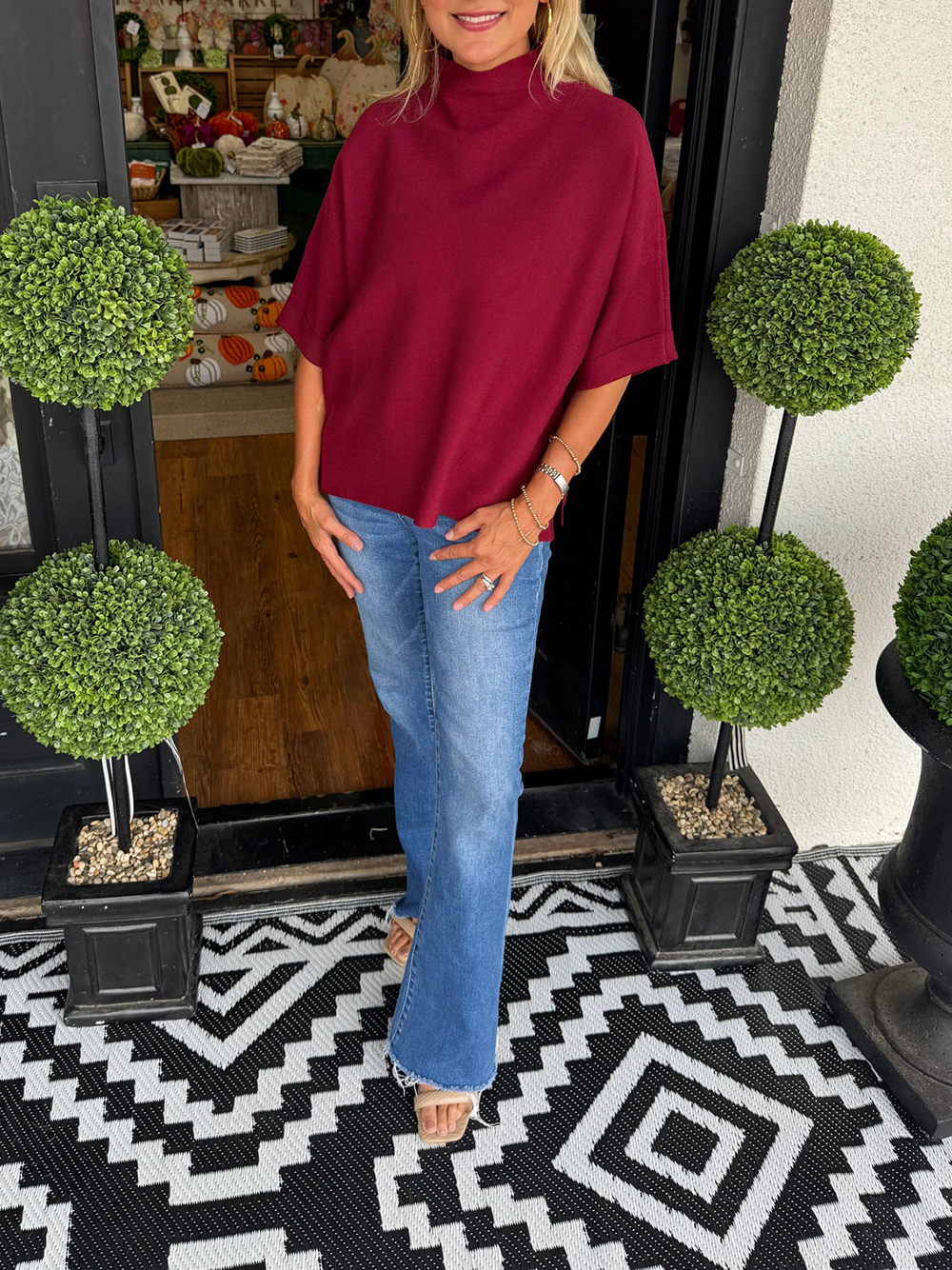 Mid-high collar knitted short-sleeved top（BUY 2 FREE SHIPPING)