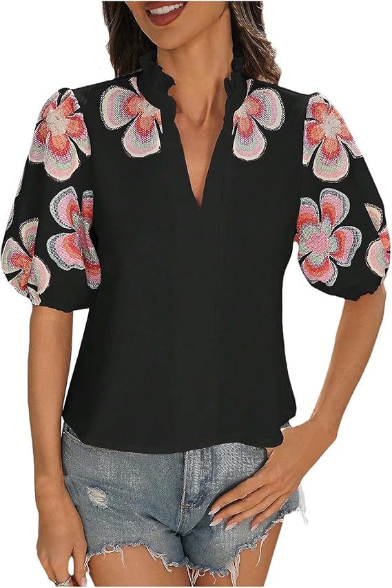 Women's Bohemian V-neck Puff Sleeve Top(BUY 2 FREE SHIPPING)