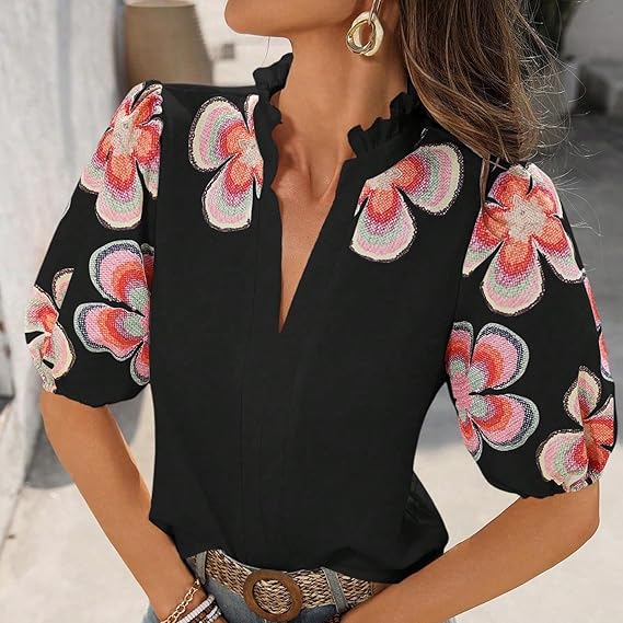 Women's Bohemian V-neck Puff Sleeve Top(BUY 2 FREE SHIPPING)