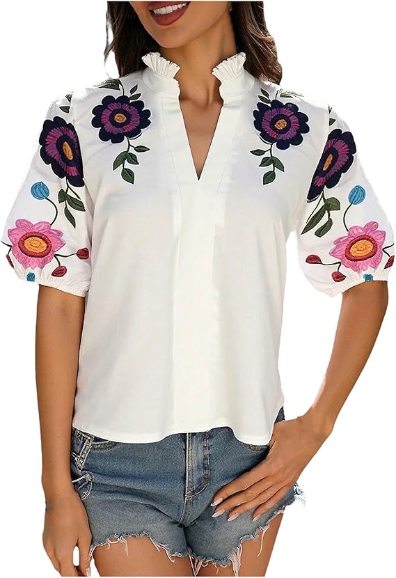 Women's Bohemian V-neck Puff Sleeve Top(BUY 2 FREE SHIPPING)