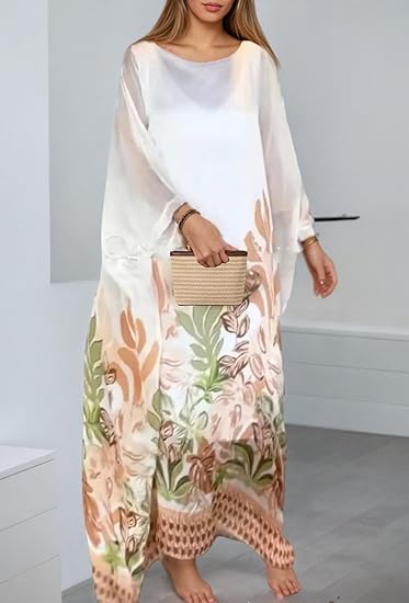 Women's Plus Size Batwing Sleeve Bohemian Print Round Neck Maxi Dress（BUY 2 FREE SHIPPING)