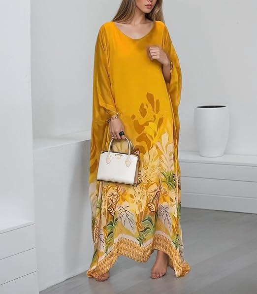 Women's Plus Size Batwing Sleeve Bohemian Print Round Neck Maxi Dress（BUY 2 FREE SHIPPING)