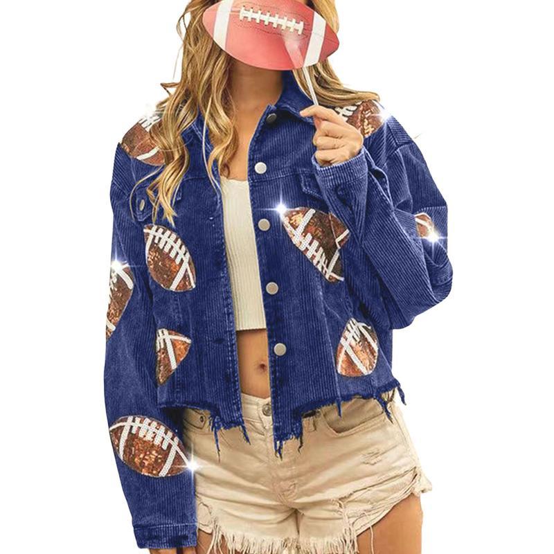 Women's Game Day Corduroy Sequin Football Cropped Jacket (Buy 2 Free Shipping)