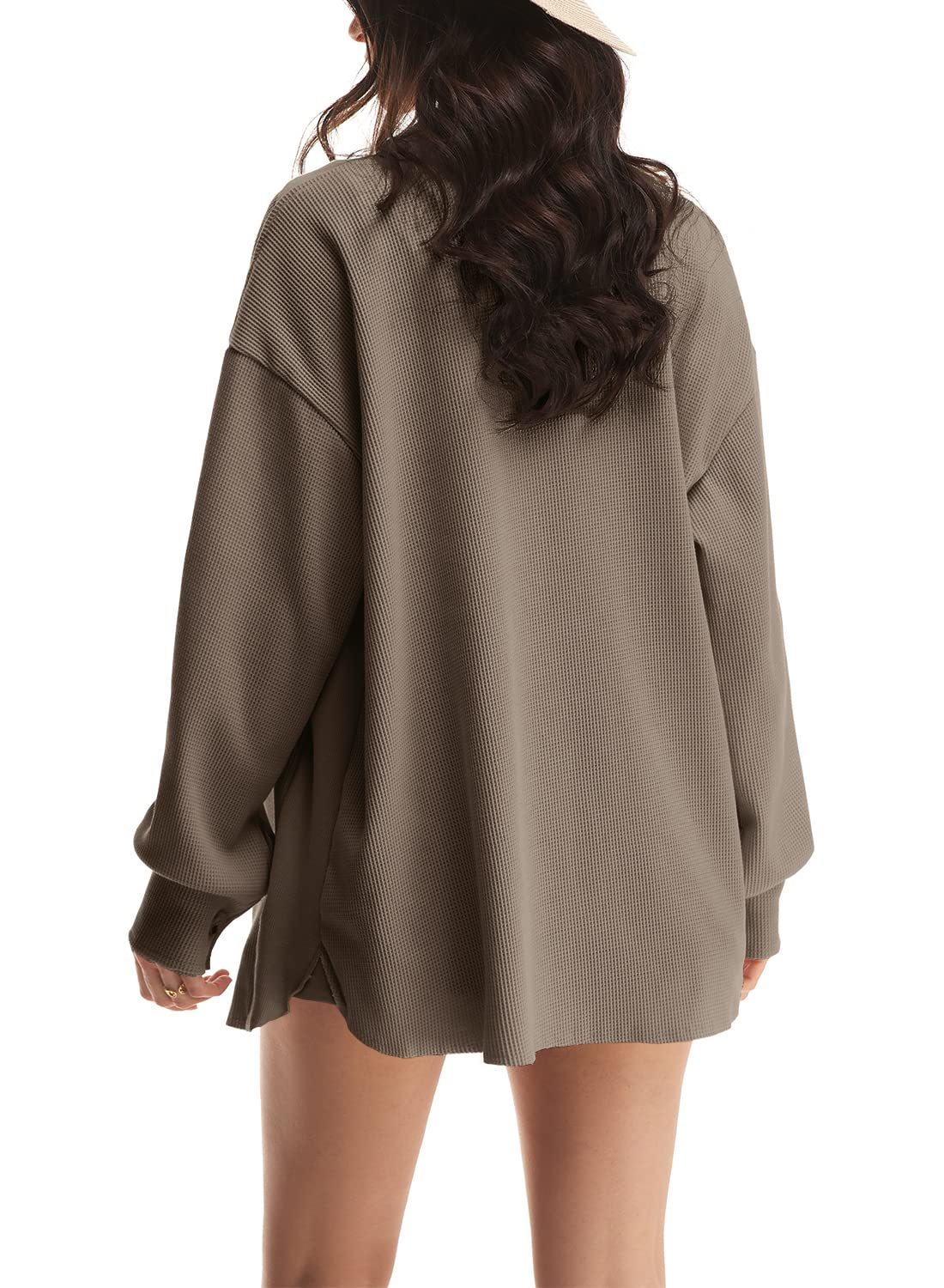 Women's Loose Fit Batwing Sleeve Waffle Knit Button Down Shirt Shacket Tops(BUY 2 FREE SHIPPING)