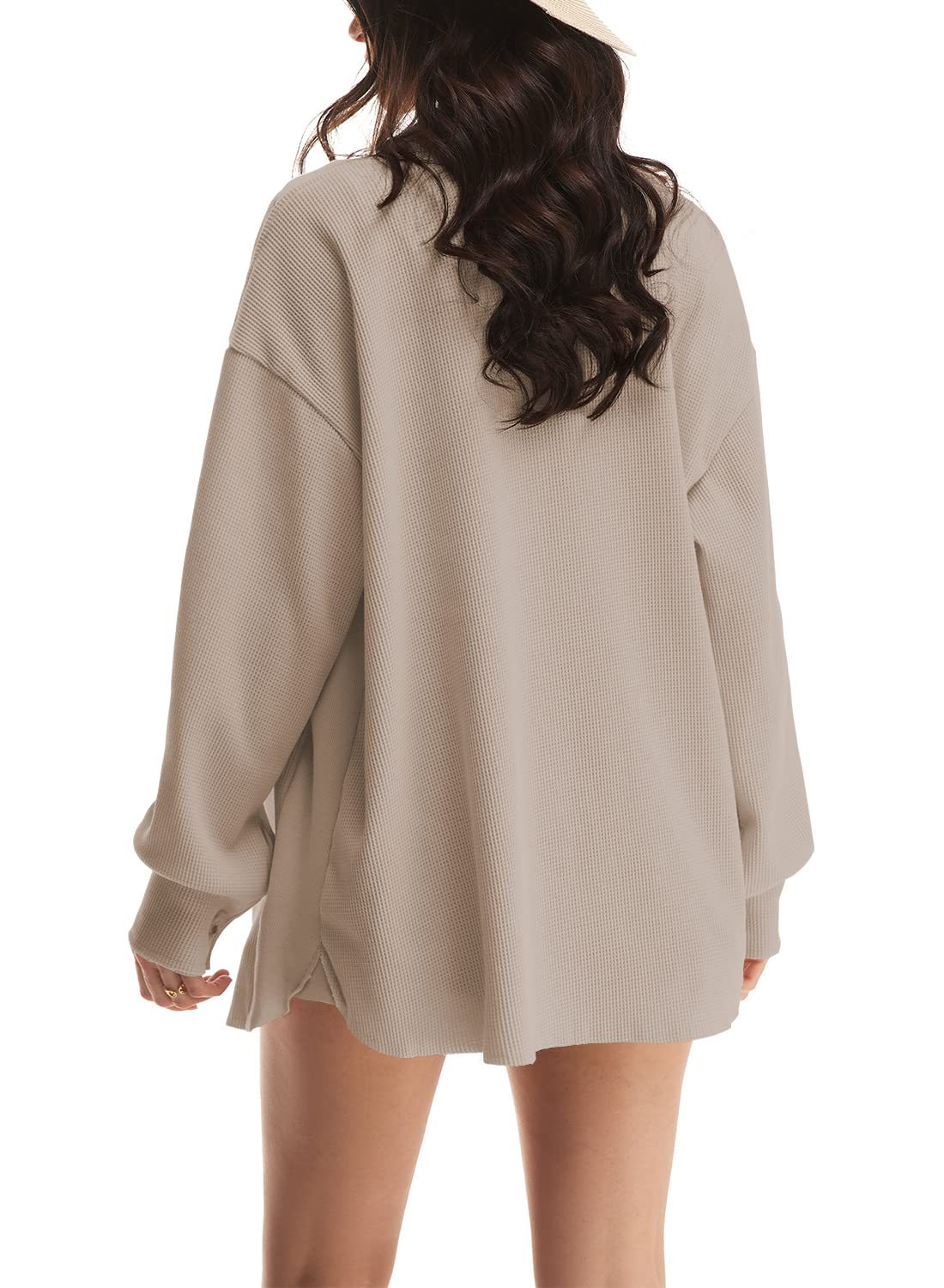 Women's Loose Fit Batwing Sleeve Waffle Knit Button Down Shirt Shacket Tops(BUY 2 FREE SHIPPING)