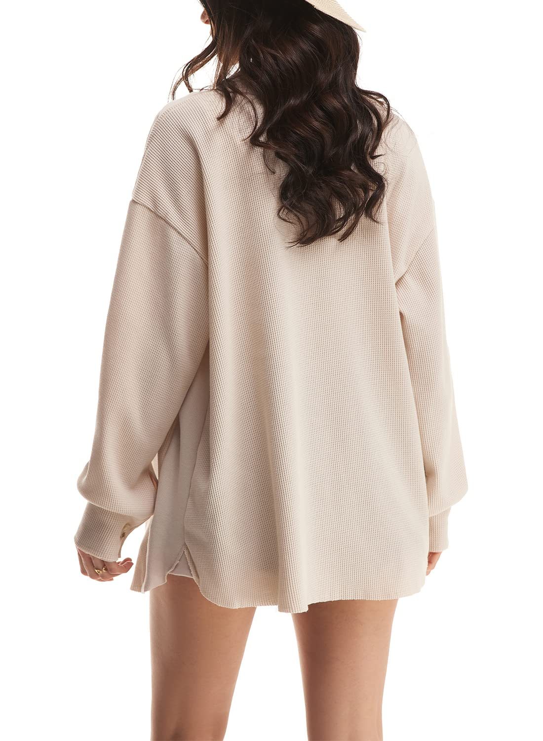 Women's Loose Fit Batwing Sleeve Waffle Knit Button Down Shirt Shacket Tops(BUY 2 FREE SHIPPING)