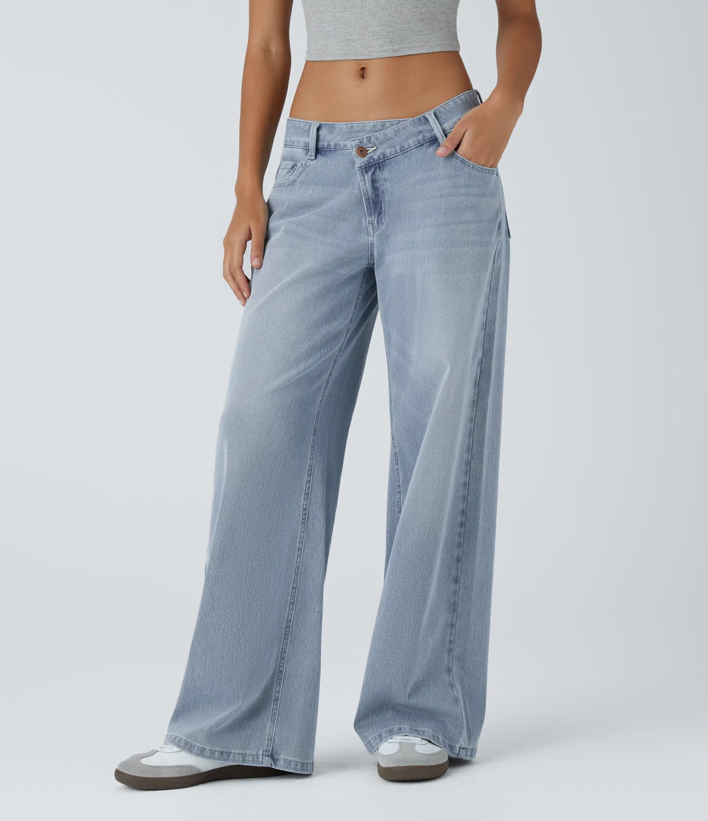 Low Rise Zipper Pockets Baggy Wide Leg Washed Casual Jeans(BUY 2 FREE SHIPPING)